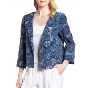 Eileen Fisher Hand Printed Indigo Blazer Jacket in Organic Cotton